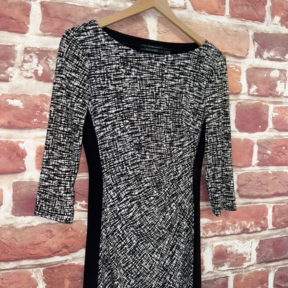 Ralph Lauren Dress Women's 4 Black White Plaid Abstract Ruched Casual Career - Picture 3 of 8